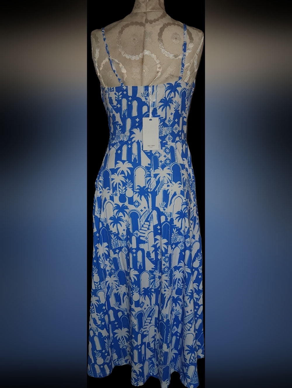 Grace Karin Blue and White Tropical Strap Maxi Dress - Picture 2 of 3